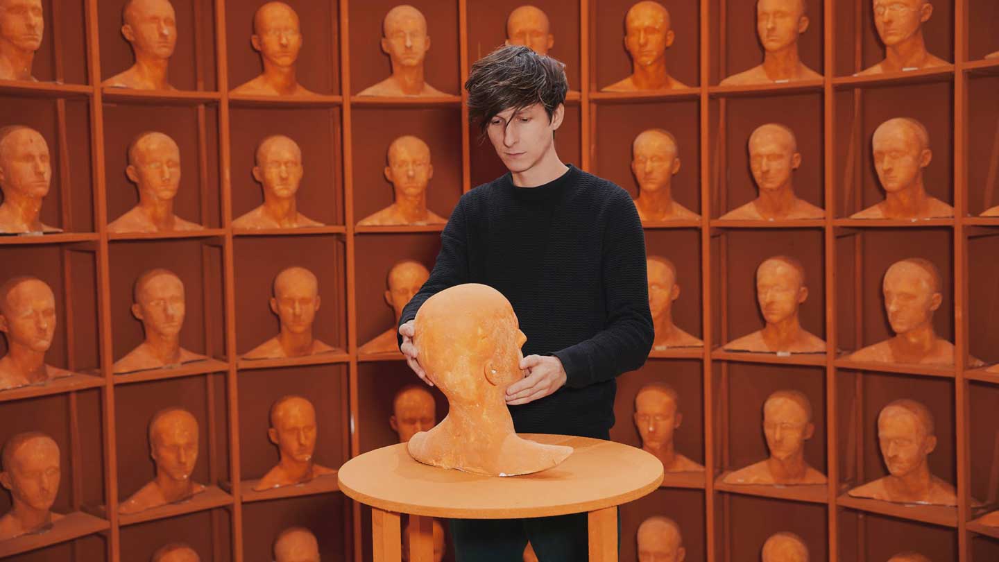Levi van veluw in he middle of his art installation