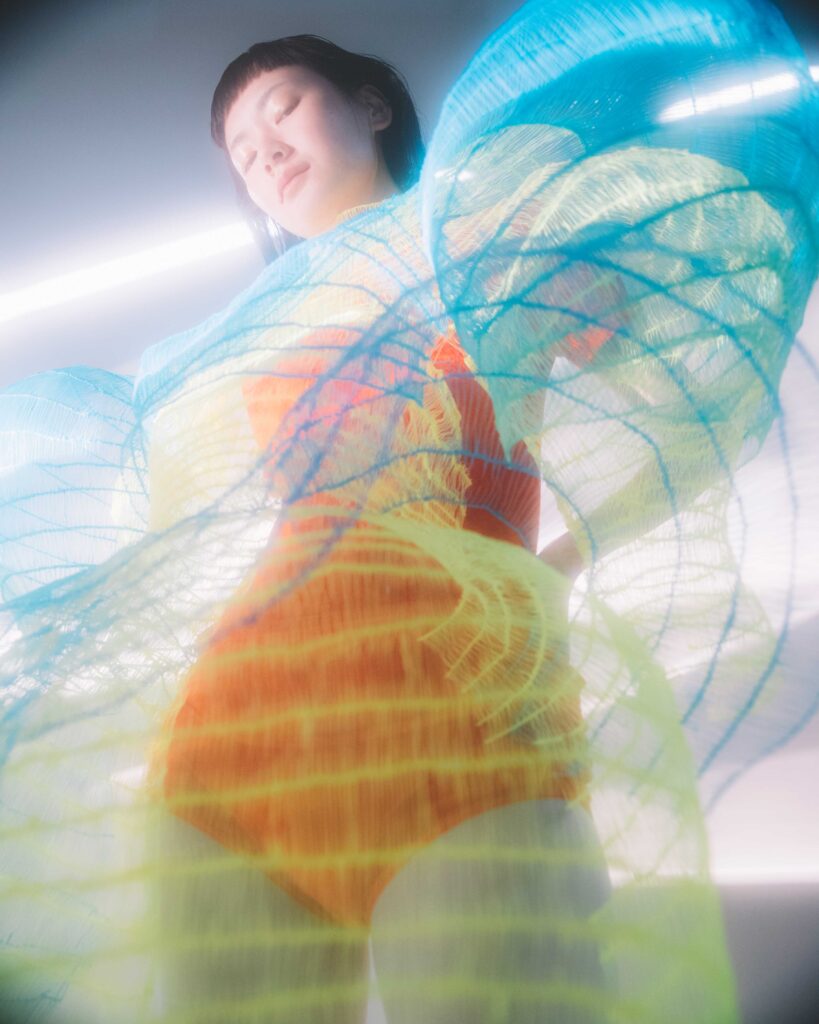 Detail of Seiran Tsuno’s 3D pen garment created for Costume Art at The Met